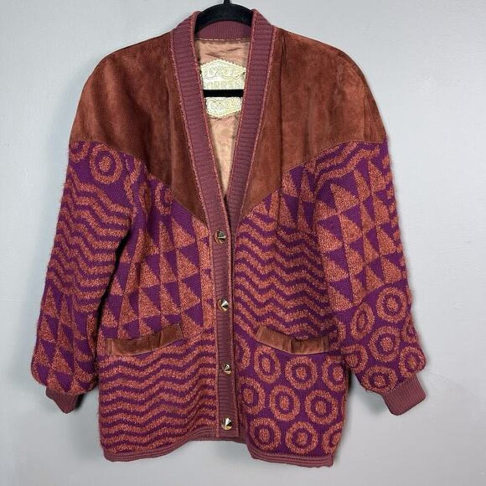 Torras Men's Leather Cardigan Bomber Jacket Size 42‎ Mixed Media 3d Knit Cobain